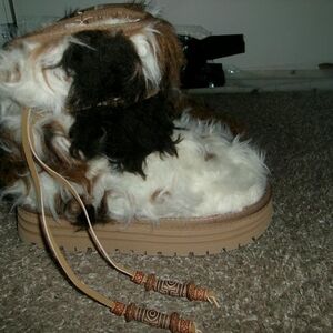 Faux Fur Ankle Boots in Brown and White